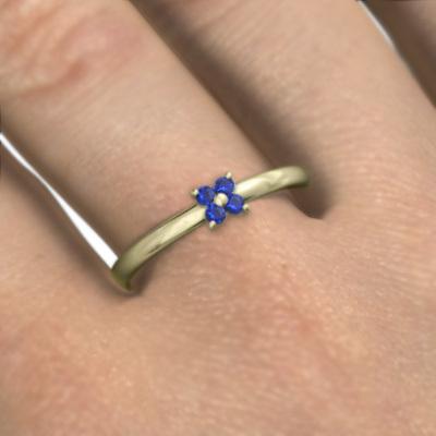 フラワー 10金イエローゴールド 9月誕生石 サファイア(青) リングの画像