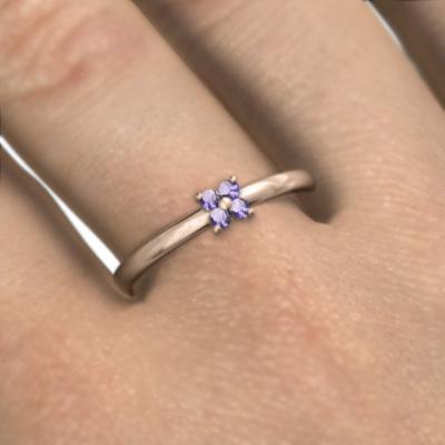アメシスト(紫水晶) 2月誕生石 k18ピンクゴールド フラワー リングの画像