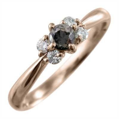 ピンクゴールドk18 リング ファイブストーン ブラックダイアモンド 4月誕生石