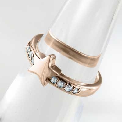 3月の誕生石 10金ピンクゴールド スター 指輪 アクアマリンの画像