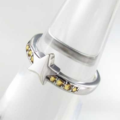 k10ホワイトゴールド 11月の誕生石 シトリン(黄水晶) リング スターの画像