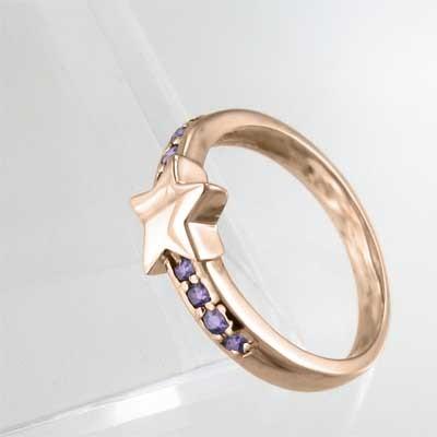 18金ピンクゴールド 2月誕生石 アメジスト(紫水晶) スター リングの画像