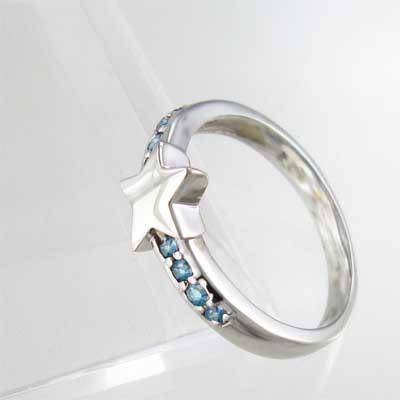 スター 指輪 11月の誕生石 18金ホワイトゴールド ブルートパーズ(青)の画像