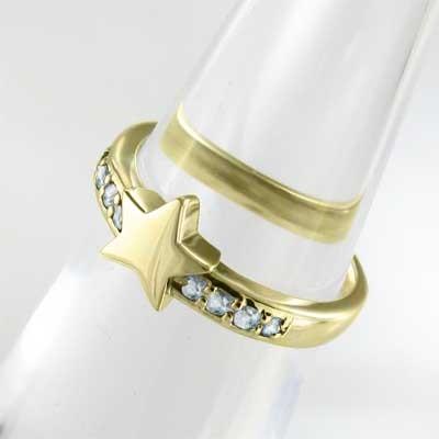 k18イエローゴールド リング 3月の誕生石 アクアマリン スターの画像