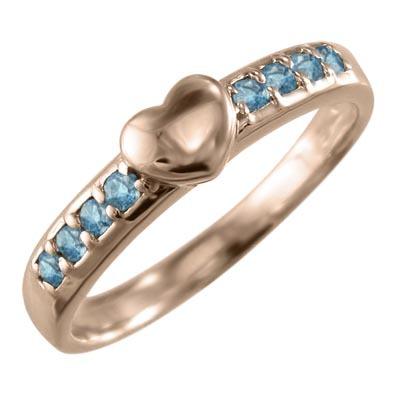 【あすつく】 指輪 ピンクゴールドk10 11月の誕生石 ブルートパーズ(青) ハート スイート 指輪