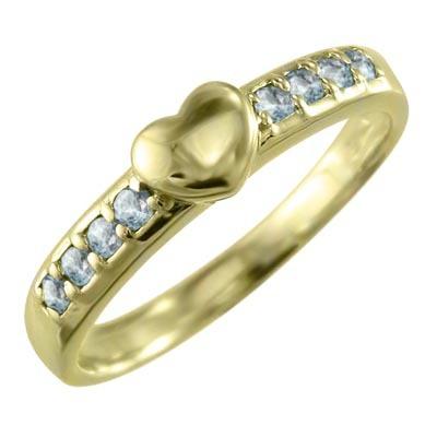 3月の誕生石 アクアマリン リング ハート k18イエローゴールドの画像