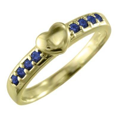 リング ハート 9月の誕生石 k18イエローゴールド サファイア(青)の画像