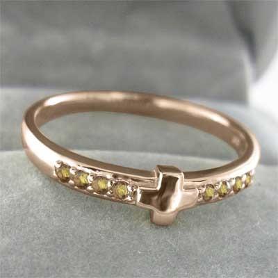 (黄水晶)シトリン 11月誕生石 クロス 指輪 k10ピンクゴールドの画像