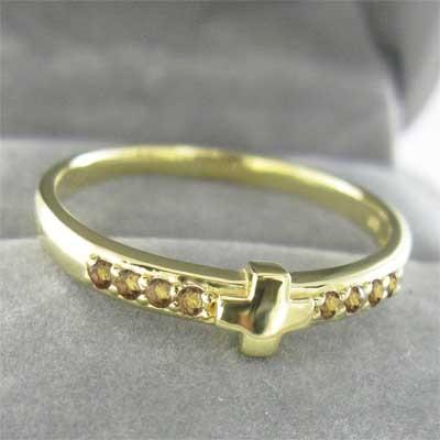 リング 11月の誕生石 k18イエローゴールド シトリン(黄水晶) クロスの画像