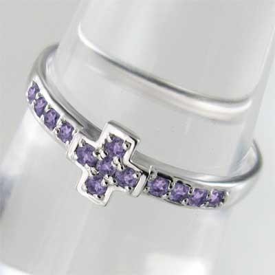 2月の誕生石 リング k18ホワイトゴールド クロス アメシスト(紫水晶)の画像