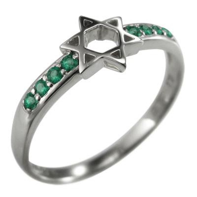 エメラルド 5月の誕生石 スター リング k18ホワイトゴールド 六芒星の画像