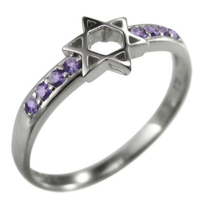 リング 2月の誕生石 スター Pt900 アメシスト(紫水晶) 六芒星の画像