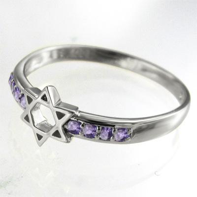 アメシスト(紫水晶) 白金（プラチナ）900 スター 六芒星 リング 2月誕生石の画像