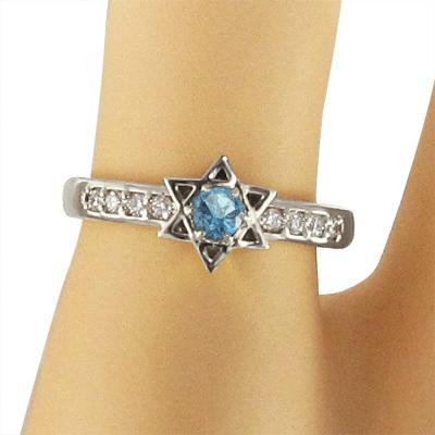 k10ホワイトゴールド リング スター 六芒星 11月の誕生石 ブルートパーズの画像