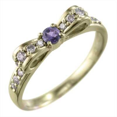 アメシスト(紫水晶) リング 10金イエローゴールド リボン 2月の誕生石の画像