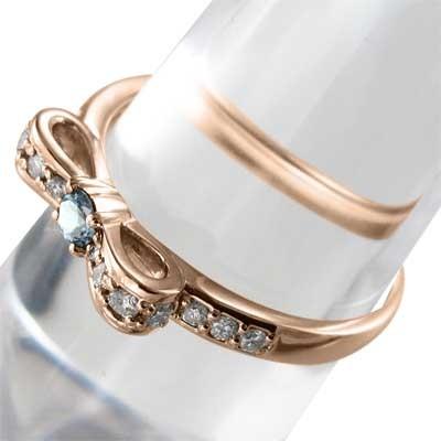 指輪 3月の誕生石 18金ピンクゴールド アクアマリン リボンの画像