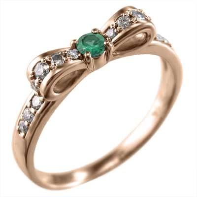エメラルド リング 5月の誕生石 ピンクゴールドk18 リボンの画像
