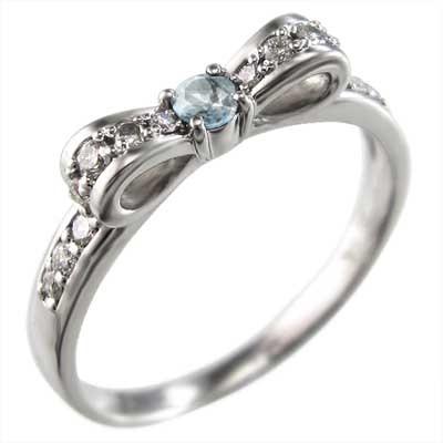 3月の誕生石 指輪 白金（プラチナ）900 リボン アクアマリンの画像