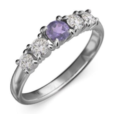 指輪 ファイブストーン アメジスト(紫水晶) 18金ホワイトゴールド 2月の誕生石