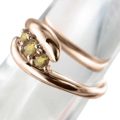 11月の誕生石 蛇 スリーストーン k10ピンクゴールド リング シトリン(黄水晶)の画像
