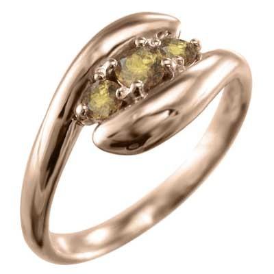 11月の誕生石 蛇 スリーストーン k10ピンクゴールド リング シトリン(黄水晶)の画像