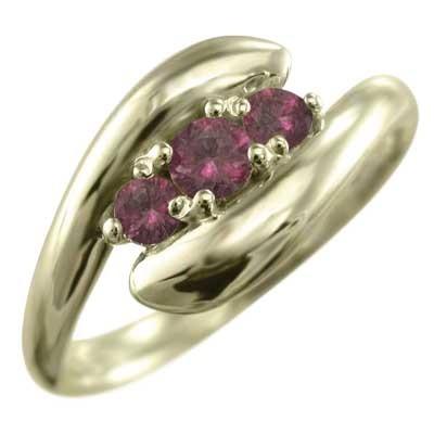 リング 蛇 7月誕生石 スリーストーン ルビー 10金イエローゴールドの画像