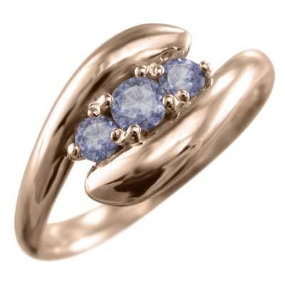 タンザナイト 指輪 蛇 スネーク 3石 12月誕生石 18金ピンクゴールド