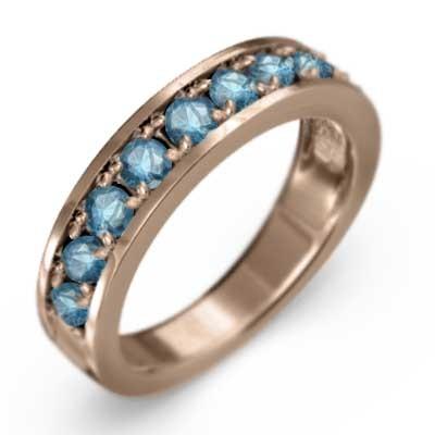 ピンクゴールドk18 ハーフ エタニティリング ブルートパーズ(青) 11月の誕生石