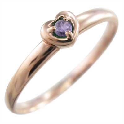 2月の誕生石 リング 18金ピンクゴールド アメジスト(紫水晶) 一粒石 ハートの画像