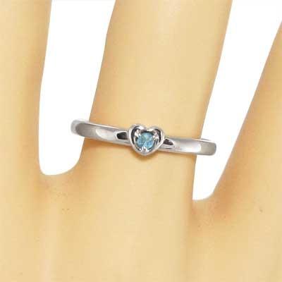 11月誕生石 リング ブルートパーズ(青) ハート 一粒石 18金ホワイトゴールドの画像