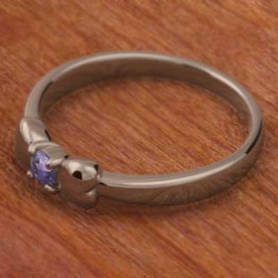 一粒石 リボン アメシスト(紫水晶) 2月誕生石 k10ピンクゴールド リングの画像