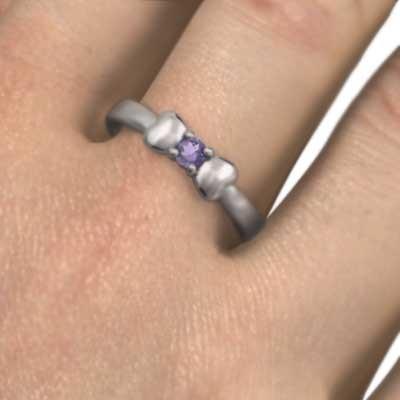 リボン 一粒石 リング アメジスト(紫水晶) 2月誕生石 ホワイトゴールドk10の画像