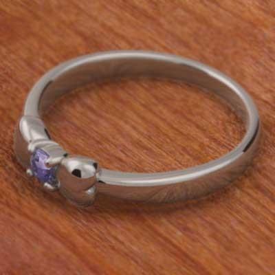 リボン 一粒石 リング アメジスト(紫水晶) 2月誕生石 ホワイトゴールドk10の画像