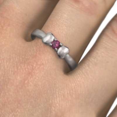 リボン 7月誕生石 k10ホワイトゴールド ルビー 指輪 一粒石の画像