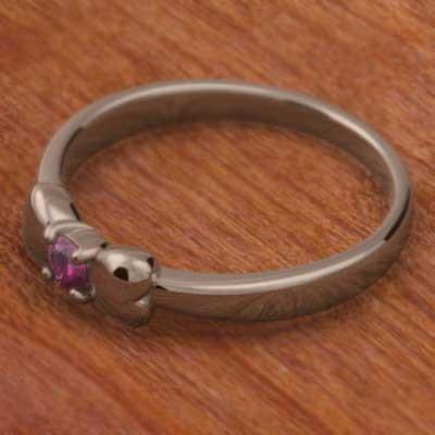 ルビー リボン 一粒石 18金ピンクゴールド 7月誕生石 リングの画像
