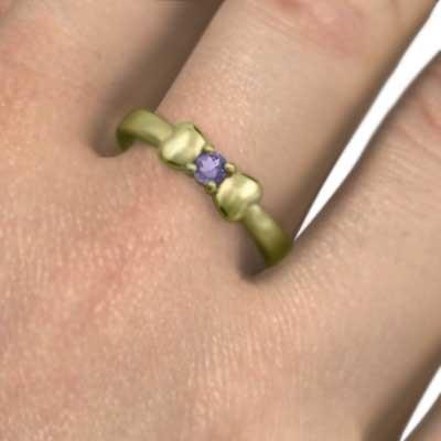 2月誕生石 k18イエローゴールド リボン アメシスト(紫水晶) リング 一粒石の画像