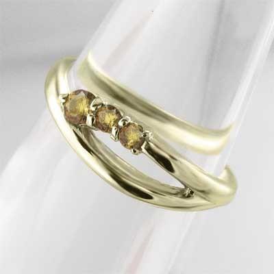 スリーストーン 指輪 11月誕生石 (黄水晶)シトリン 10金イエローゴールドの画像