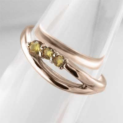 11月の誕生石 k18ピンクゴールド シトリン(黄水晶) スリーストーン リングの画像