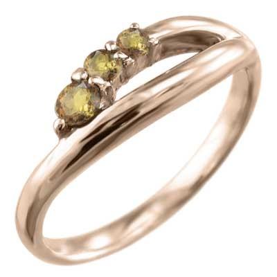 11月の誕生石 k18ピンクゴールド シトリン(黄水晶) スリーストーン リングの画像