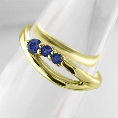 9月誕生石 18金イエローゴールド サファイア(青) スリーストーン リングの画像