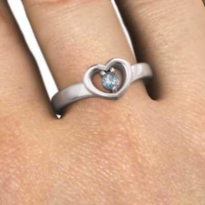 指輪 3月の誕生石 ハート 10金ホワイトゴールド アクアマリン 一粒石の画像