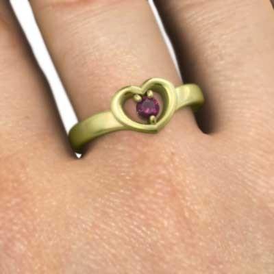 ハート 18金イエローゴールド 7月の誕生石 ルビー 一粒石 リングの画像