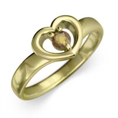 一粒石 11月の誕生石 (黄水晶)シトリン 指輪 ハート 18金イエローゴールドの画像