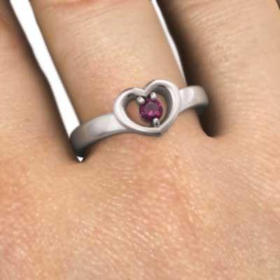 ルビー 指輪 7月の誕生石 ハート プラチナ900 一粒石の画像
