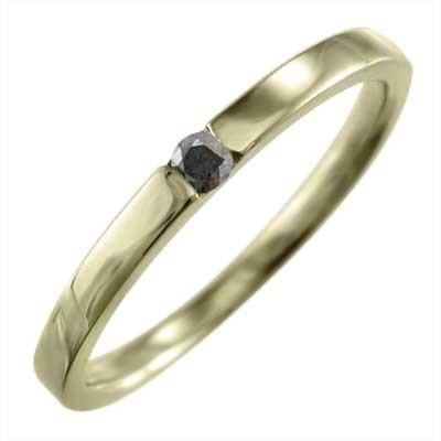リング k10イエローゴールド スレンダー 一粒石 ブラックダイヤ 4月の誕生石の画像