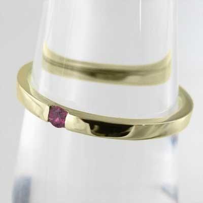 一粒石 7月の誕生石 ルビー k10イエローゴールド リング スレンダーの画像