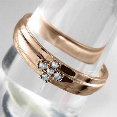 k10ピンクゴールド 3月誕生石 リング クロス ファイブストーン アクアマリンの画像