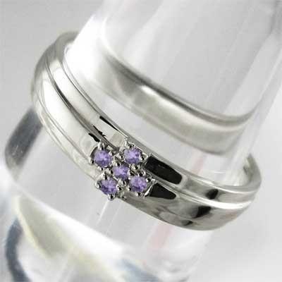 ファイブストーン アメジスト(紫水晶) リング クロス 2月誕生石 ホワイトゴールドk10の画像