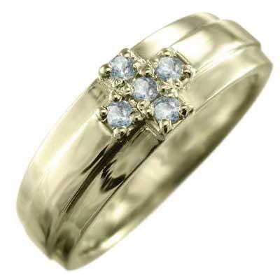 3月の誕生石 クロス 指輪 10金イエローゴールド ファイブストーン アクアマリンの画像