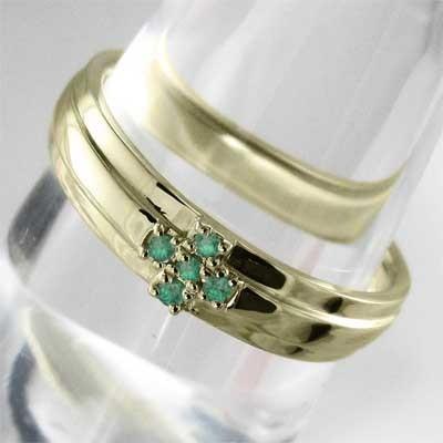k10イエローゴールド 5月誕生石 ファイブストーン リング クロス エメラルドの画像